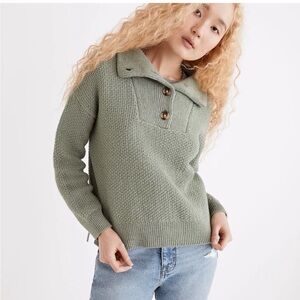 NWT Madewell Sage Green Button-Front Cowl Knit Sweater XS